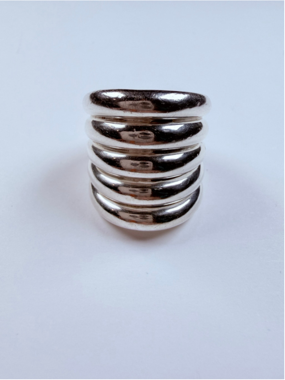 TOUS Modernist Argento Coil Armor Ribbed Dome 925 Sterling Silver Ring